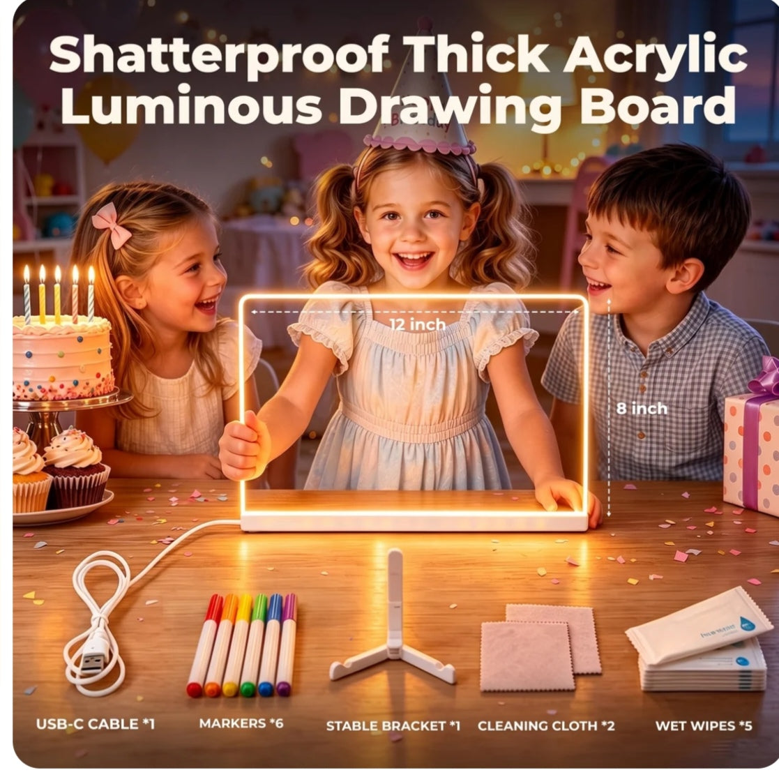 LED Acrylic Drawing Board DIY Erasable Luminous Writing Boards With Stand USB Plug Message Board With NightLight