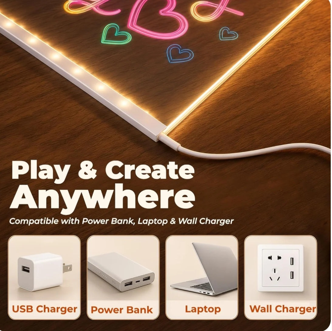 LED Acrylic Drawing Board DIY Erasable Luminous Writing Boards With Stand USB Plug Message Board With NightLight
