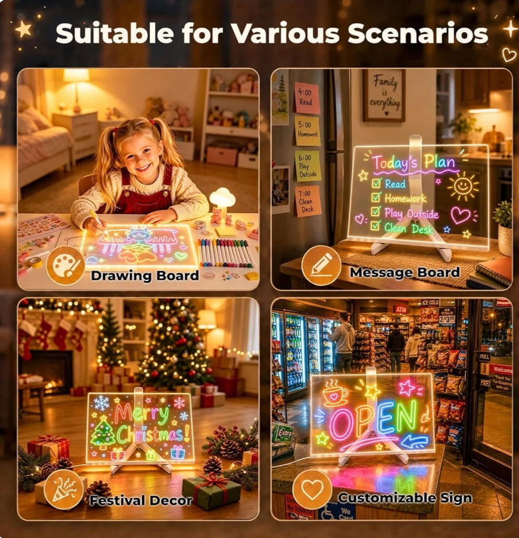 LED Acrylic Drawing Board DIY Erasable Luminous Writing Boards With Stand USB Plug Message Board With NightLight